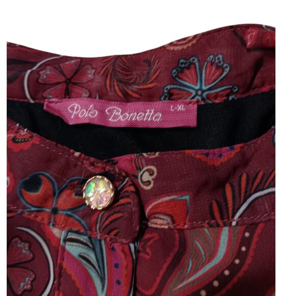 Ruffled Victorian Style Blouse Top LG Ruffles Feminine Retro‎ Burgundy Peacock - Picture 6 of 10